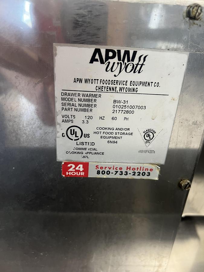 Refurbished APW Wyott BW-31 Commercial Countertop Drawer Warmer – Stainless Steel Food Warming Unit