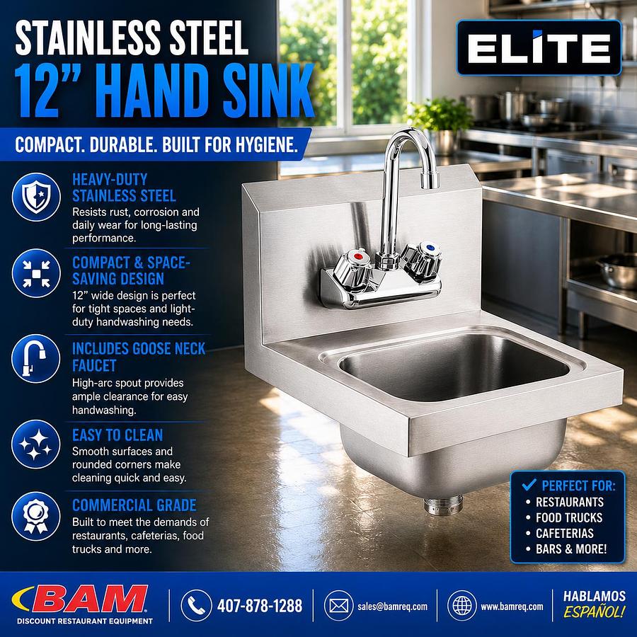 STAINLESS STEEL 12" HAND SINK