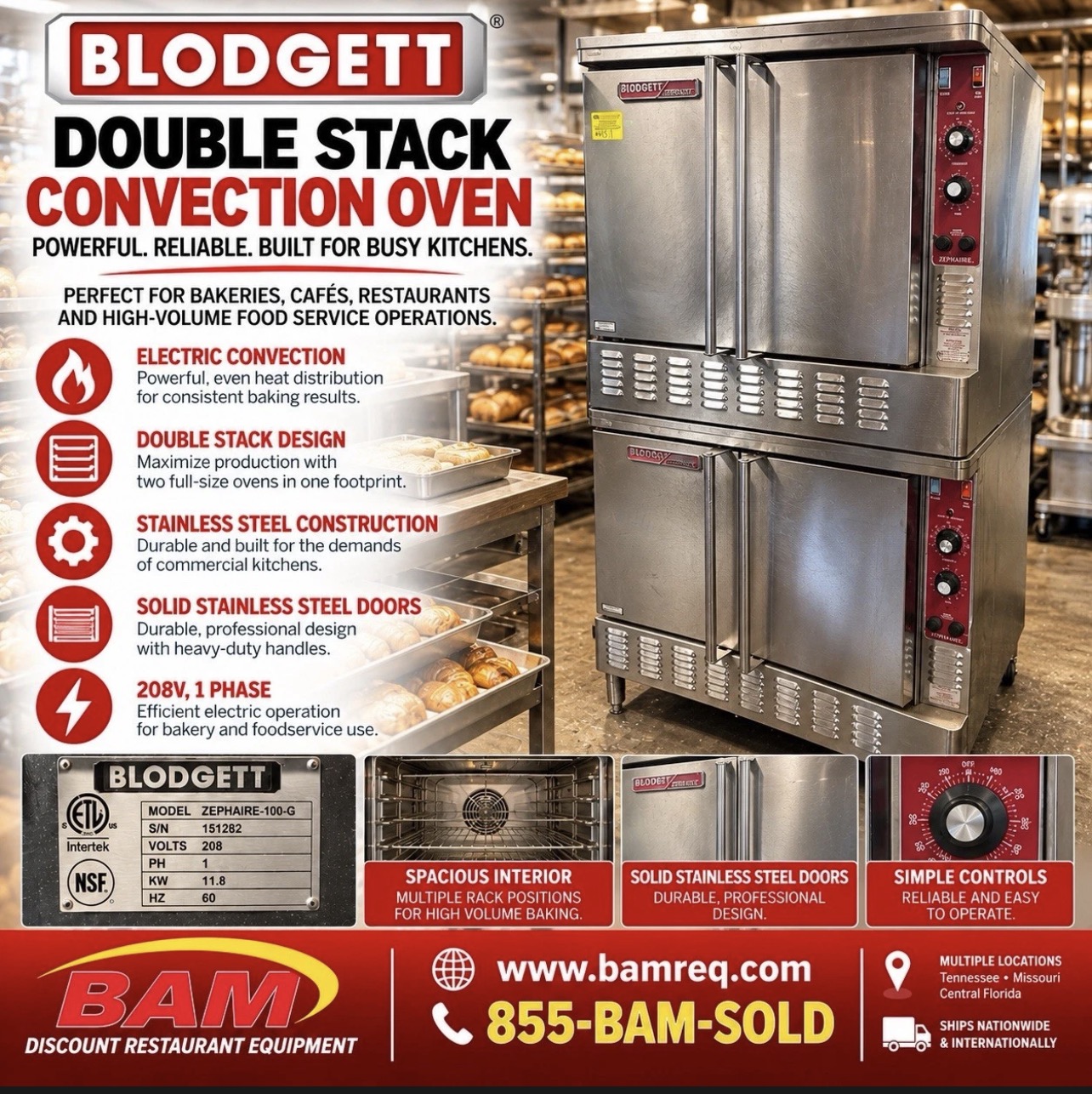 Refurbished BLODGETT ZEPHAIRE-100-G DOUBLE STACK ELECTRIC CONVECTION OVEN – 208V