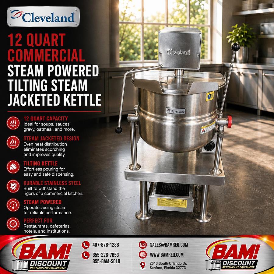 Refurbished Cleveland 12 Quart Commercial Steam Powered Tilting Steam Jacketed Kettle
