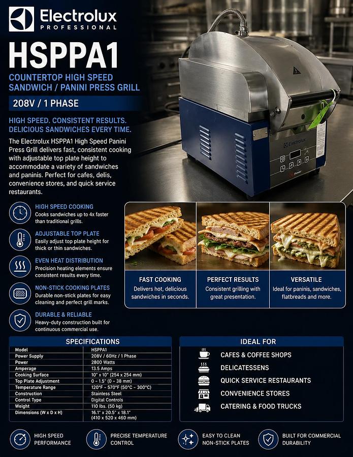 Used Electrolux HSPPA1 Countertop High Speed Sandwich Panini Press Grill 208v/1p