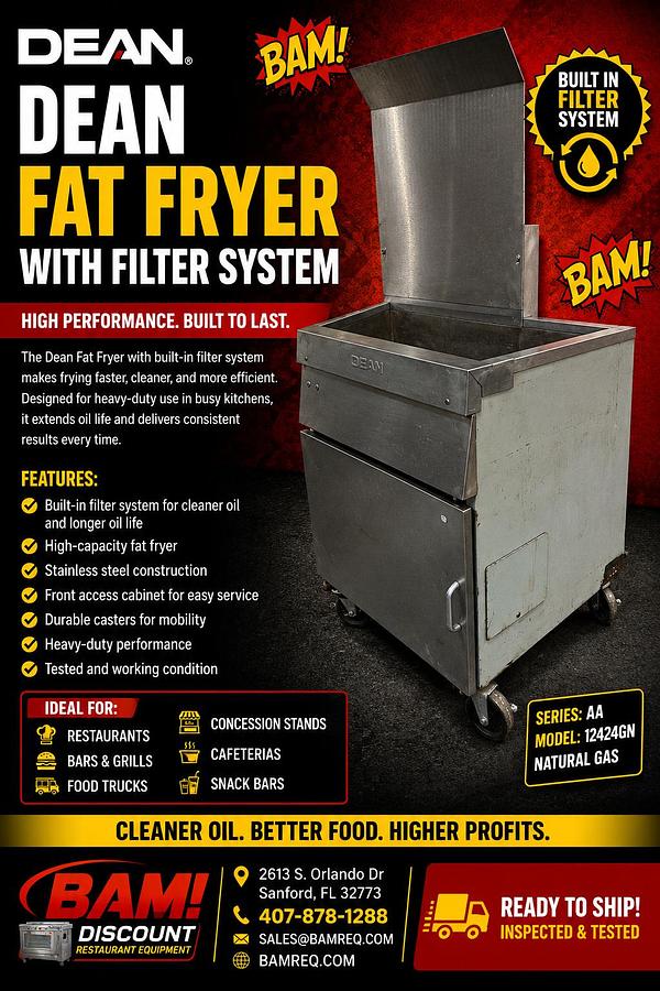 Used Dean Commercial Gas Fat Fryer with Built-In Filter System