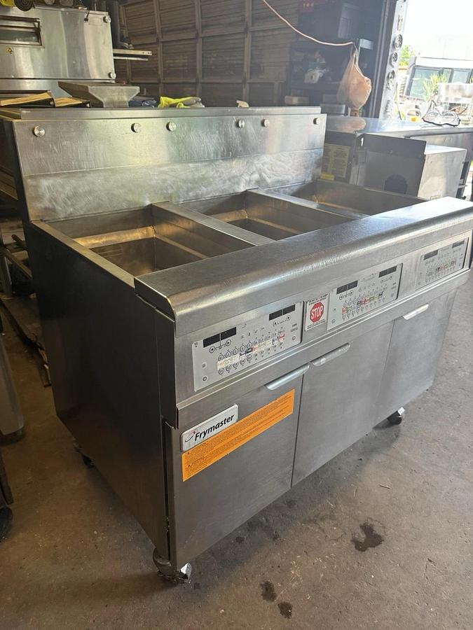 Used Frymaster 3 BAY Fryer, Natural Gas, Filtration System- Working Condition