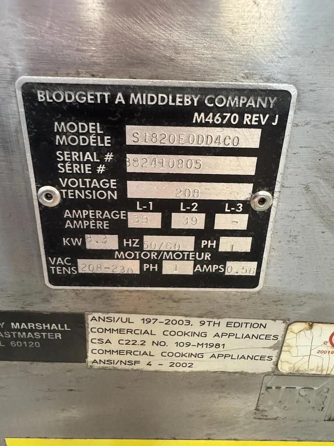 Used Blodgett Model MT1820E Electric Double Stack Conveyor Oven 208v 1 Phase 18” Belt