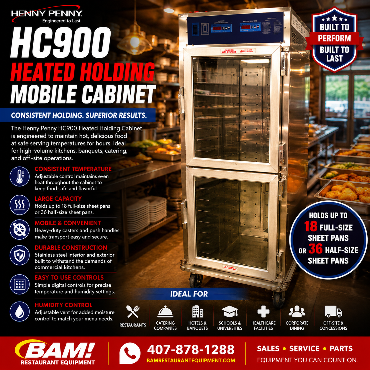 Refurbished Henny Penny HC900 Heated Holding Mobile Cabinet – Glass Door Hot Food Holding Cabinet – Tested & Working