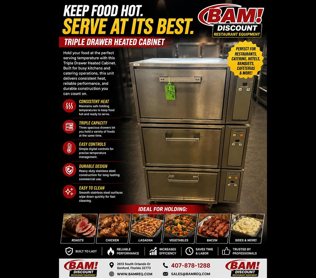 Used Commercial Triple Drawer Heated Holding Cabinet