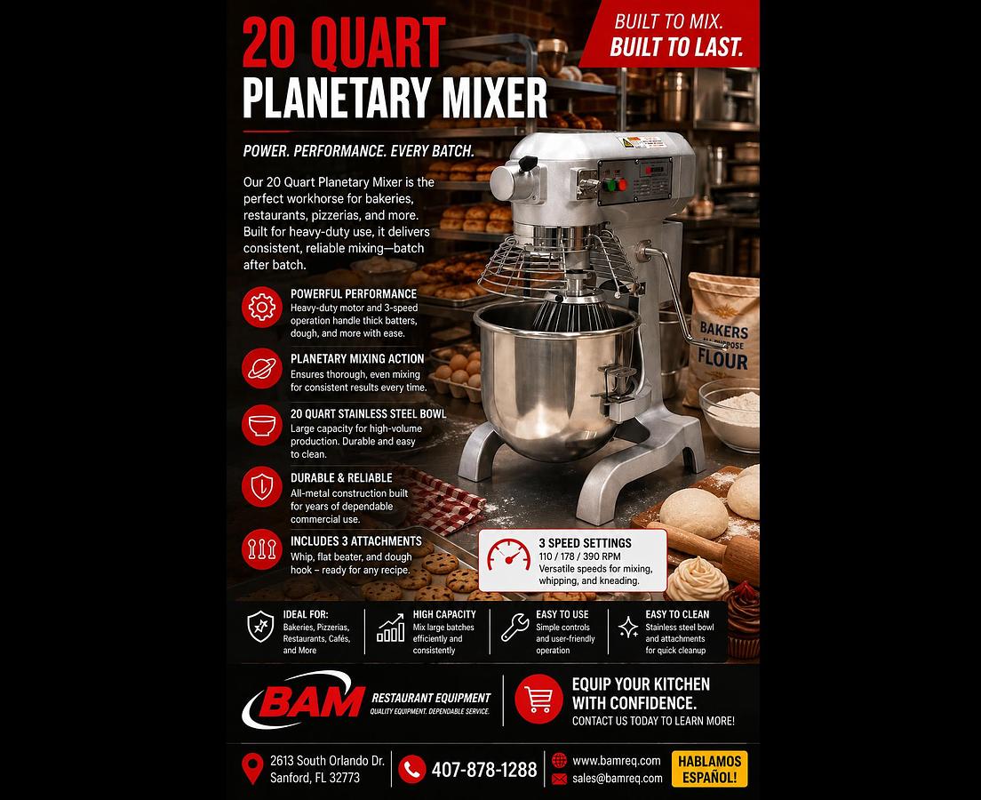 20 Quart Commercial Planetary Mixer