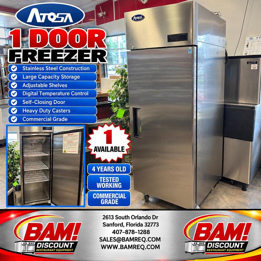 Refurbished Atosa 1 Door Commercial Reach-In Freezer Stainless Steel – 4 Years Old