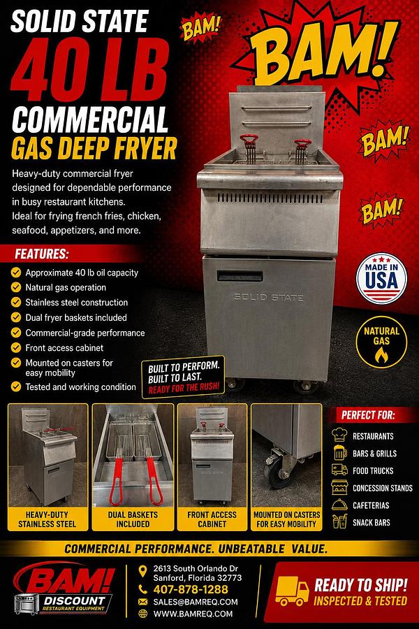 Used SOLID STATE 40 LB COMMERCIAL GAS DEEP FRYER