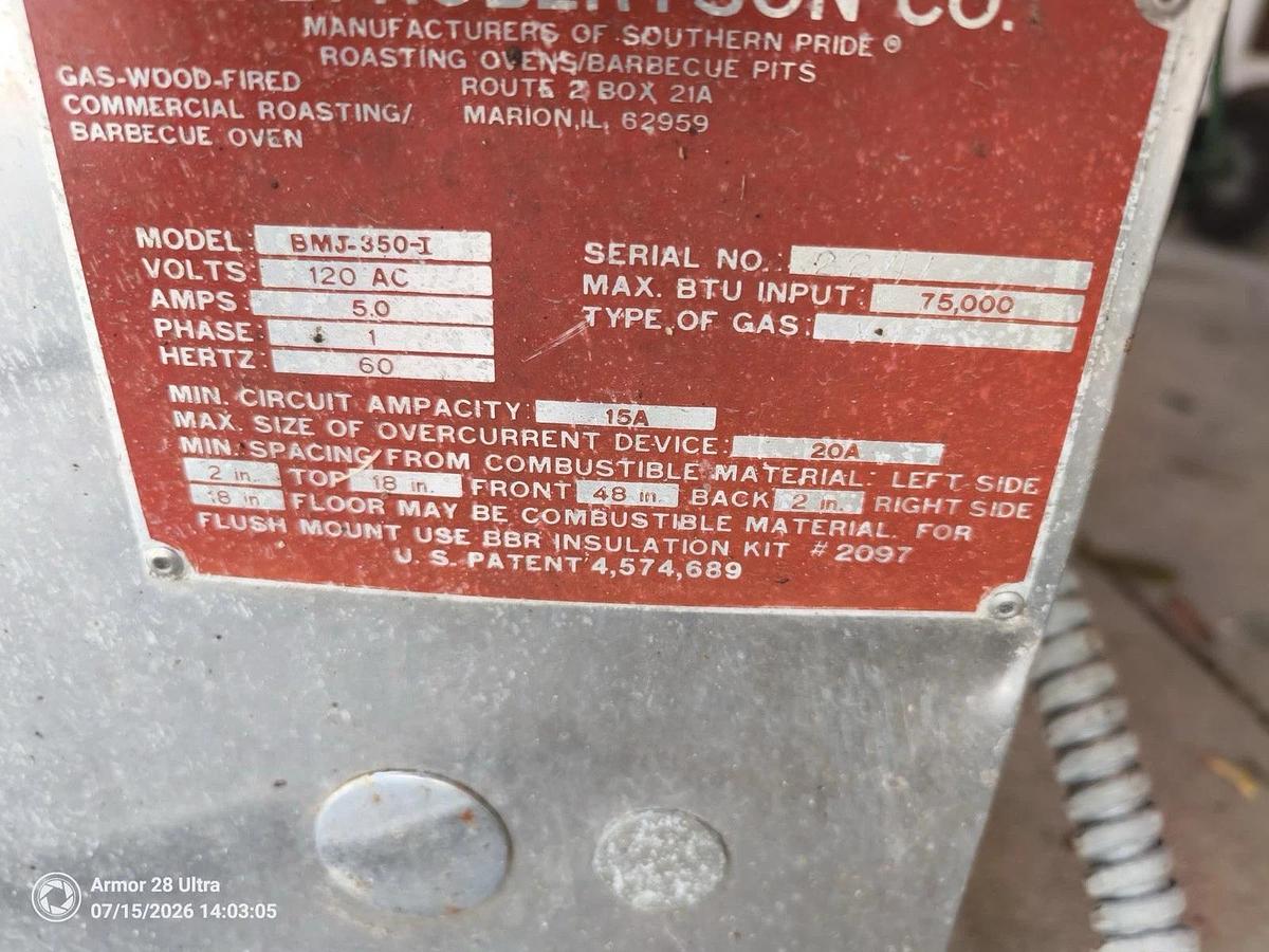 Used Southern Pride Natural Gas Smoker Commercial Model BMJ 350- Natural Gas