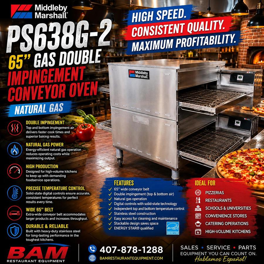 Used Middleby Marshall PS638G-2 65” Gas Double Impingement Conveyor Oven - Natural Gas