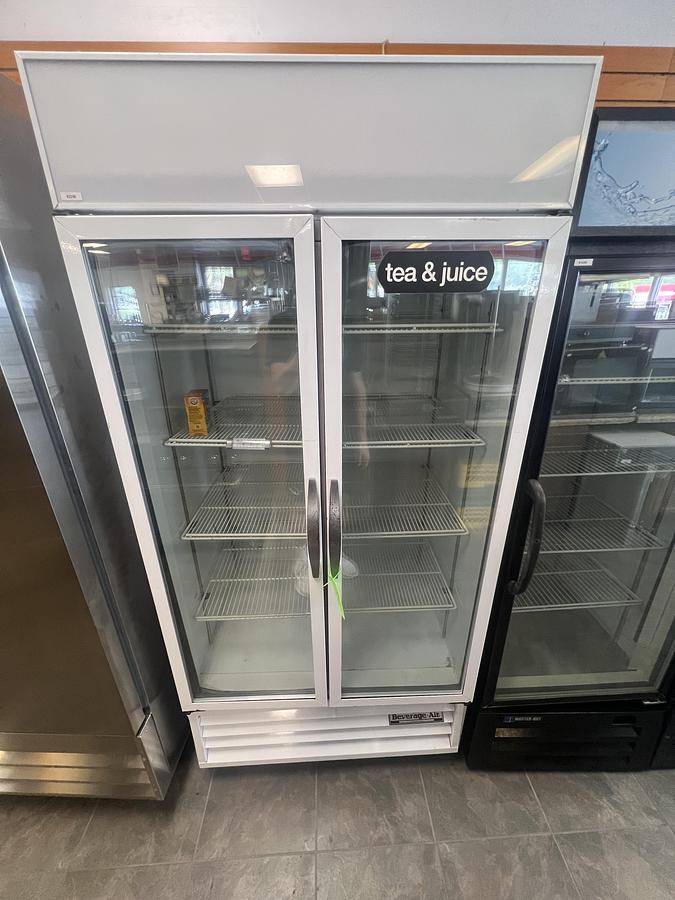 Used Beverage-Air Double Glass Door Merchandiser Refrigerator Cooler White
