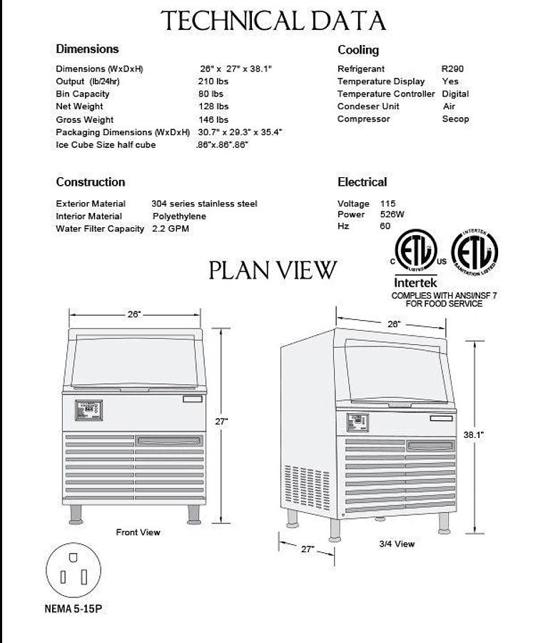 Elite 210# Undercounter Ice Machine