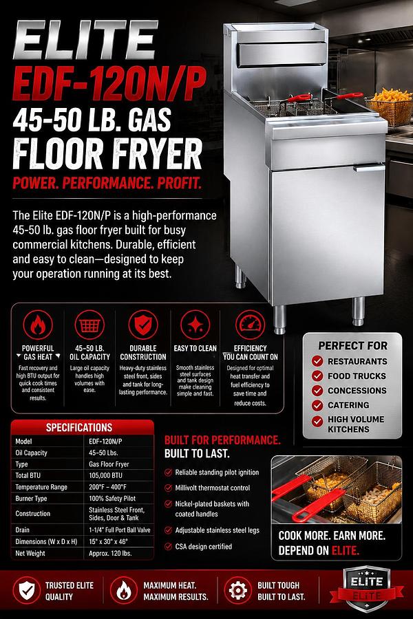 ELITE EDF-120N/P 45-50 Lb. Gas Floor Fryer