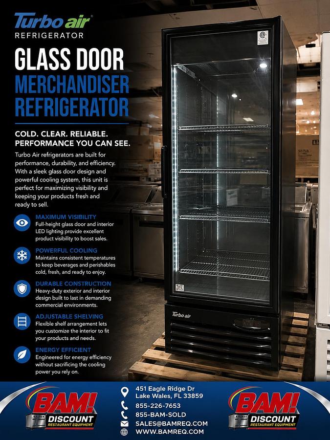 Refurbished Turbo Air 1 Door Glass Merchandiser Refrigerator Commercial Display Cooler