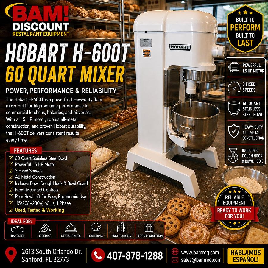Used Hobart H-600T 60 Qt MixerHobart H-600T 60 Qt Mixer