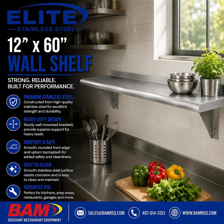 Elite Stainless Steel Wall-Mount Shelf 12"x 60"