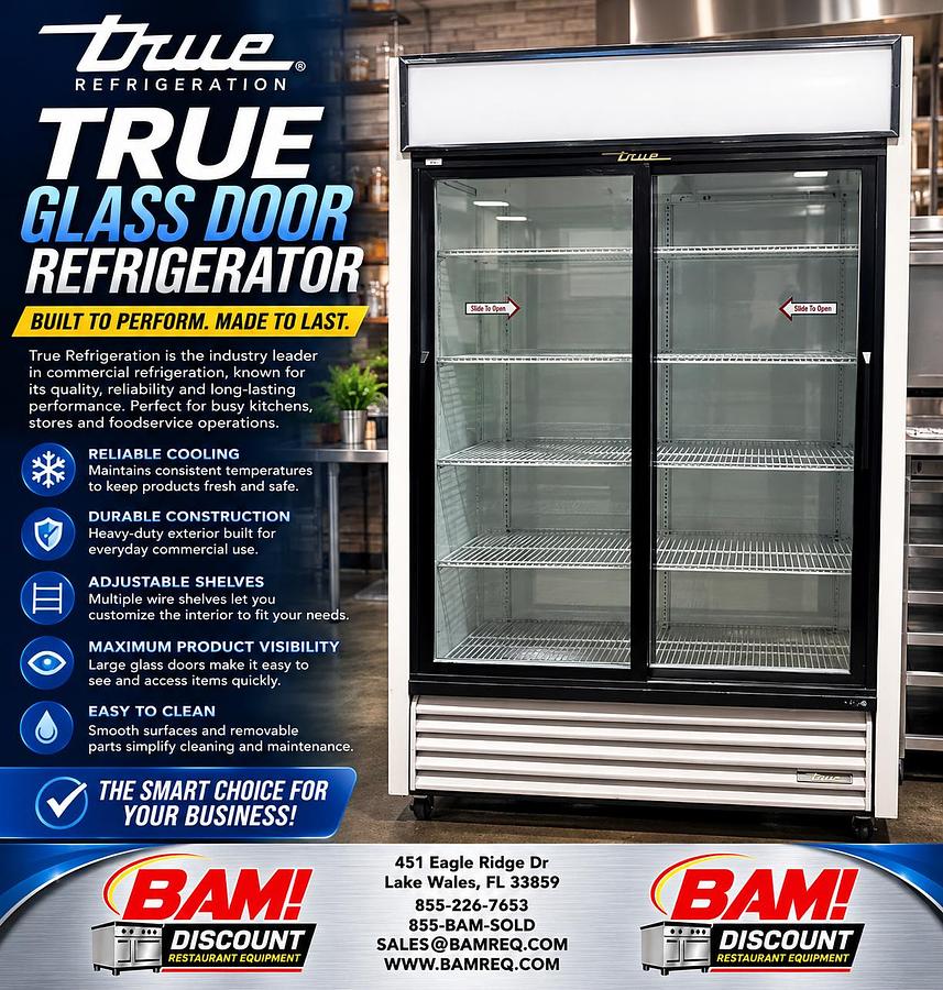 Refurbished True 2 Door Glass Sliding Door Commercial Reach-In Refrigerator Cooler