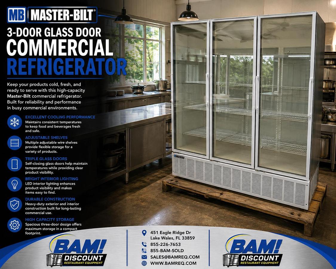 Refurbished Master-Bilt 3 Door Glass Merchandiser Commercial Refrigerator Reach-In Cooler