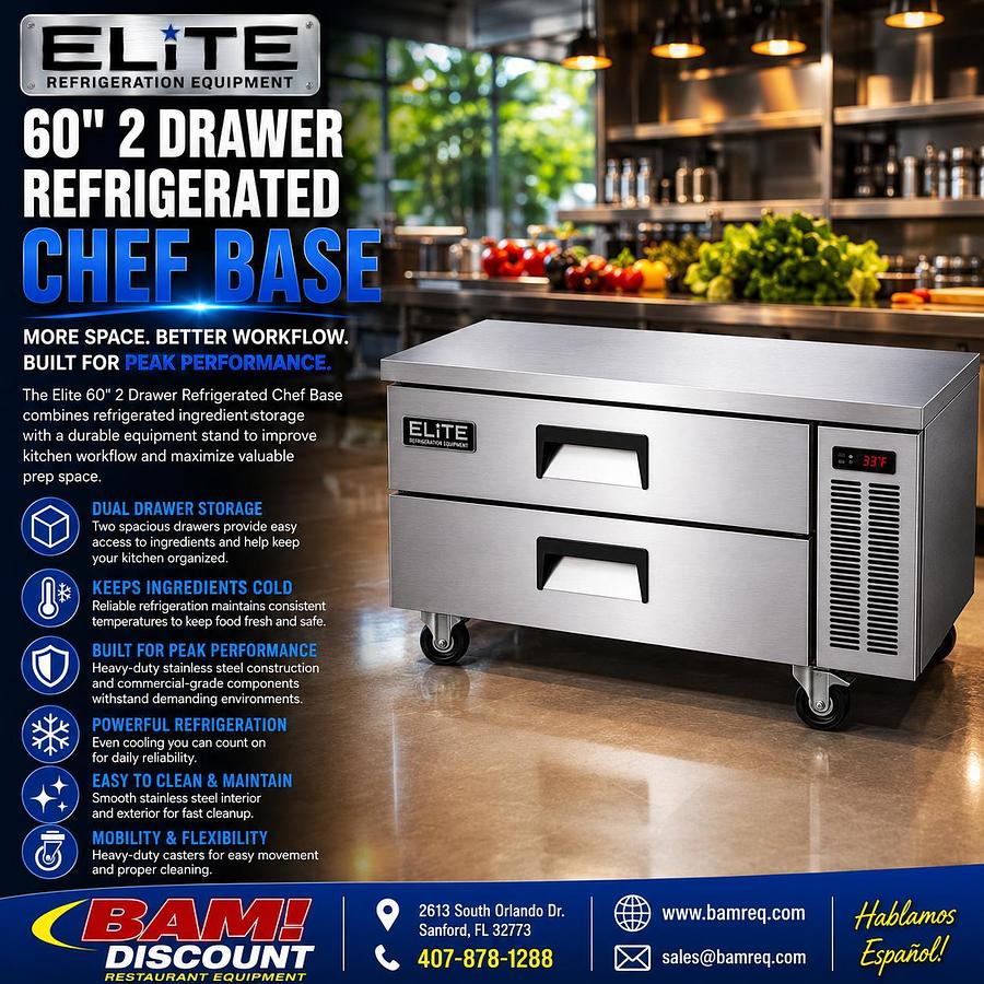 Elite 60" 2 Drawer Refrigerated Chef Base