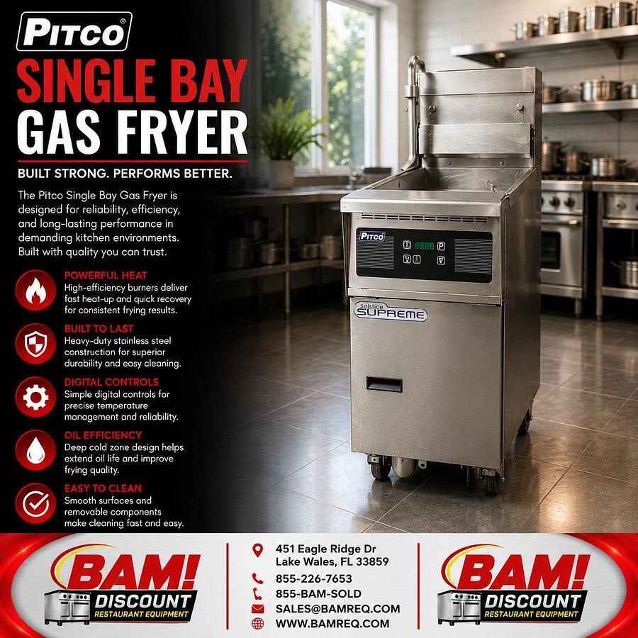 Refurbished Pitco Solstice Supreme Single Bay Commercial Gas Fryer Digital Controls Heavy Duty