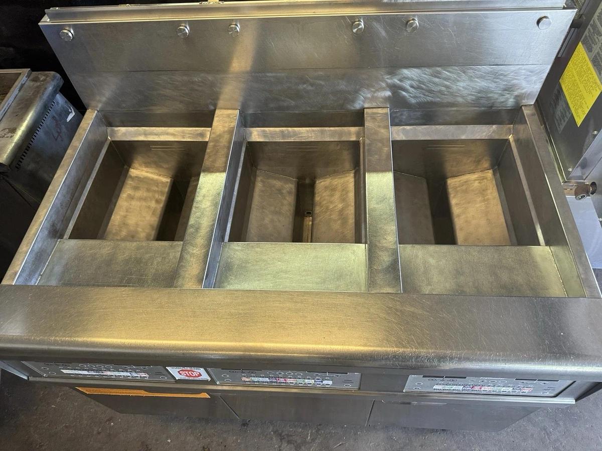 Used Frymaster 3 BAY Fryer, Natural Gas, Filtration System- Working Condition