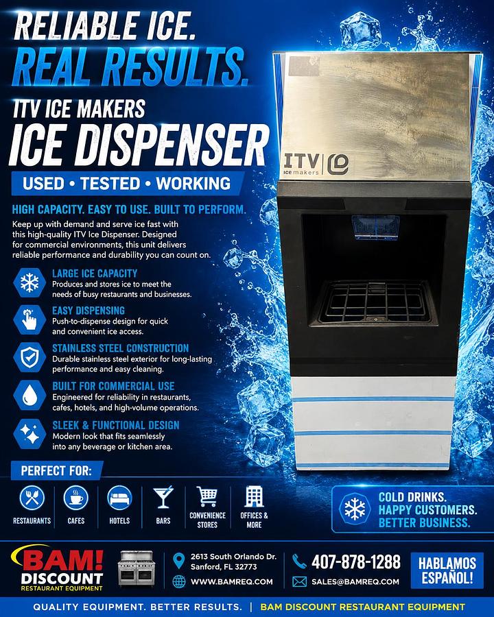 Used ITV Commercial Ice Dispenser Ice Maker Bin Combo Restaurant Beverage Station