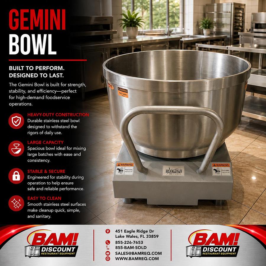Refurbished 240 Qt Gemini KB Systems Commercial Stainless Steel Mixer Bowl Heavy Duty