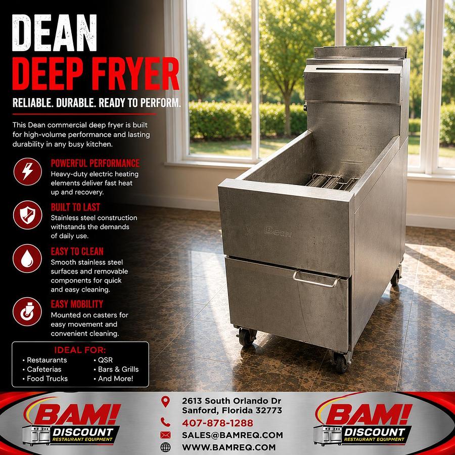 Used Dean Commercial Gas Deep Fryer – Stainless Steel Floor Model