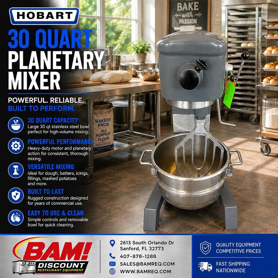 Refurbished Hobart 30 Qt Commercial Planetary Mixer w/ Stainless Bowl & Paddle Heavy Duty