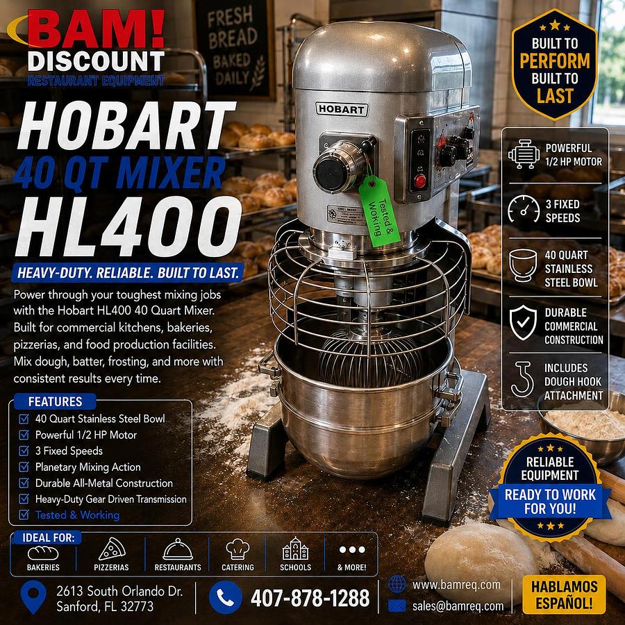 Used Hobart 40 Qt Commercial Planetary Mixer w/ Bowl, Attachments & Guard