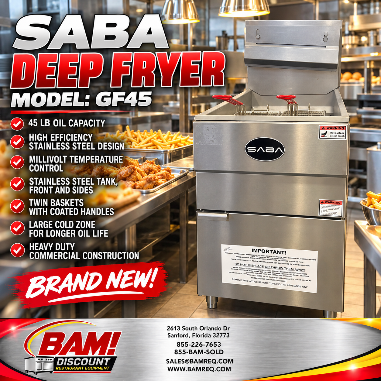 Refurbished NEW SABA GF45 Commercial Gas Deep Fryer – 45 LB Capacity