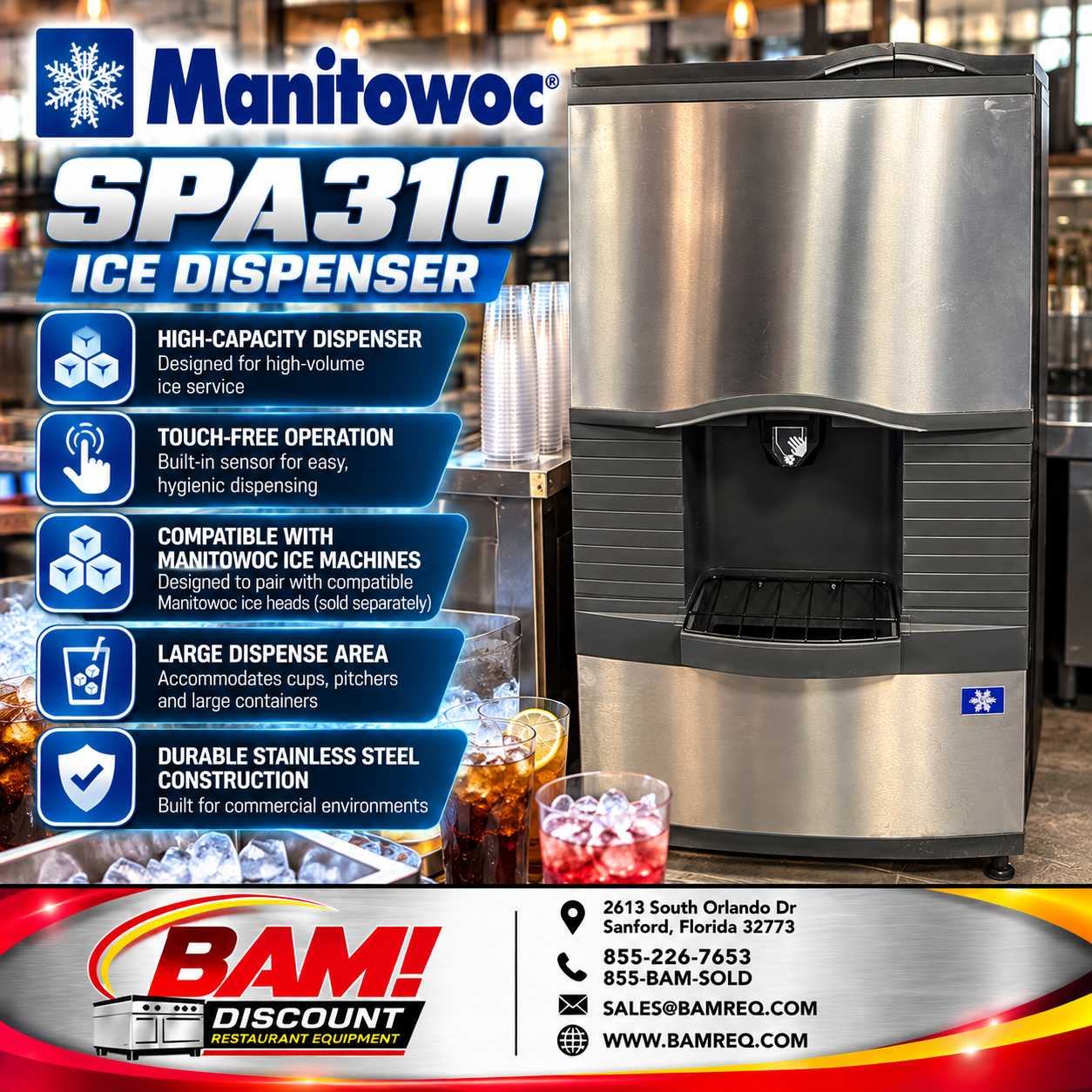 Refurbished Manitowoc SPA310 Commercial Ice Dispenser – Touchless Sensor – Stainless Steel