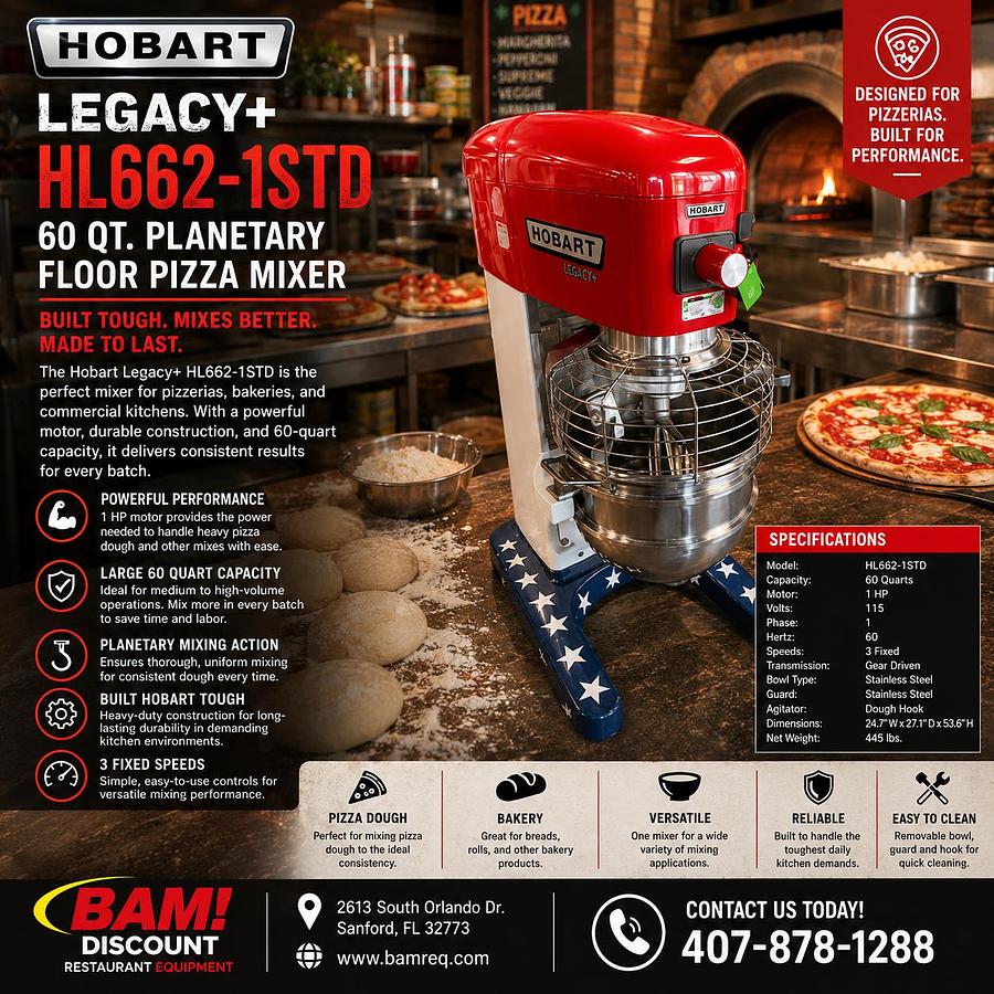 Used Hobart Legacy+ HL662-1STD 60 Qt. Planetary Floor Pizza MixerHobart Legacy+ HL662-1STD 60 Qt. Planetary Floor Pizza Mixer