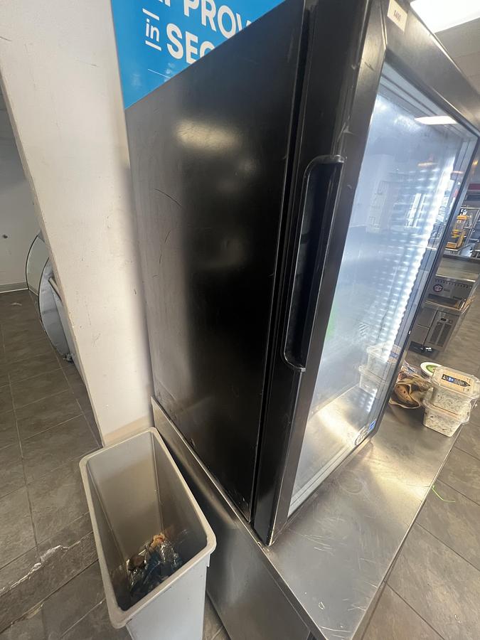 Used IDW Glass Door Merchandiser Refrigerator – Commercial Display Cooler – LED Lighting – Black Frame – 115V