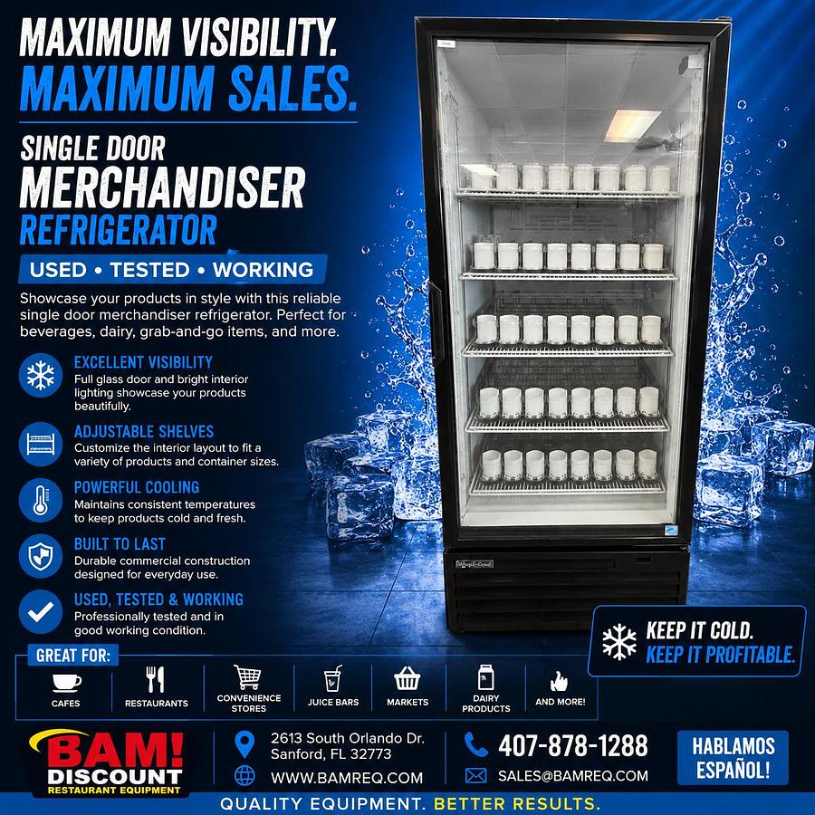 Used Master-Bilt Single Glass Door Merchandiser Refrigerator Display Cooler