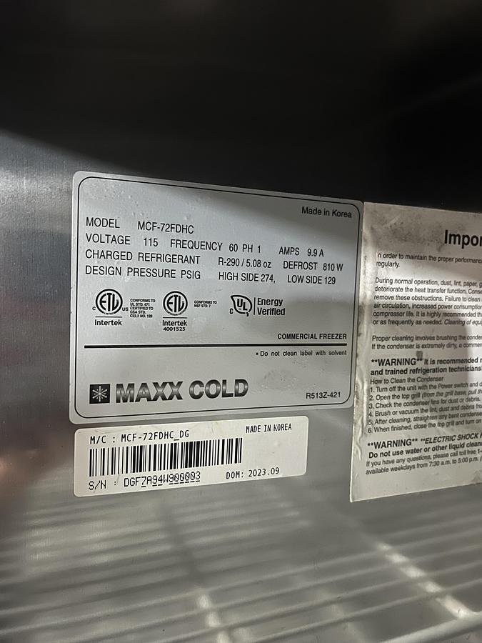 Refurbished Maxx Cold 3 Door Commercial Reach-In Freezer Stainless Steel Restaurant Freezer