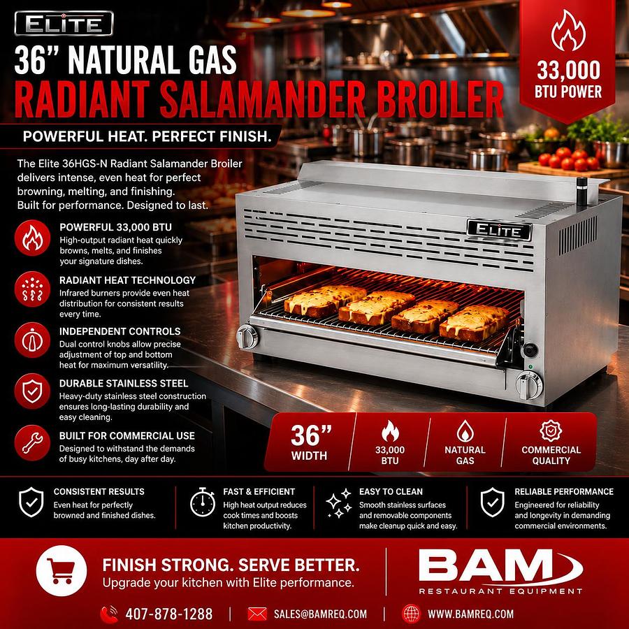 Elite 36HGS-N 36" Natural Gas Radiant Salamander Broiler - 33,000 BTU