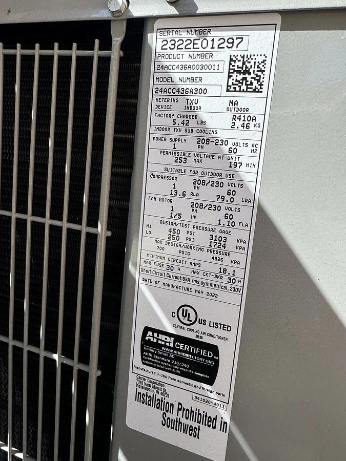 New Captive Aire Make Up Air Unit - With A/C Unit- 220v 1 Phase- 1350CFM