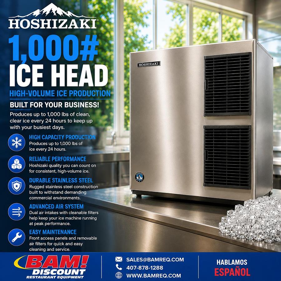 Used Hoshizaki 1,000 lb Commercial Ice Machine Head – Air Cooled – Stainless Steel