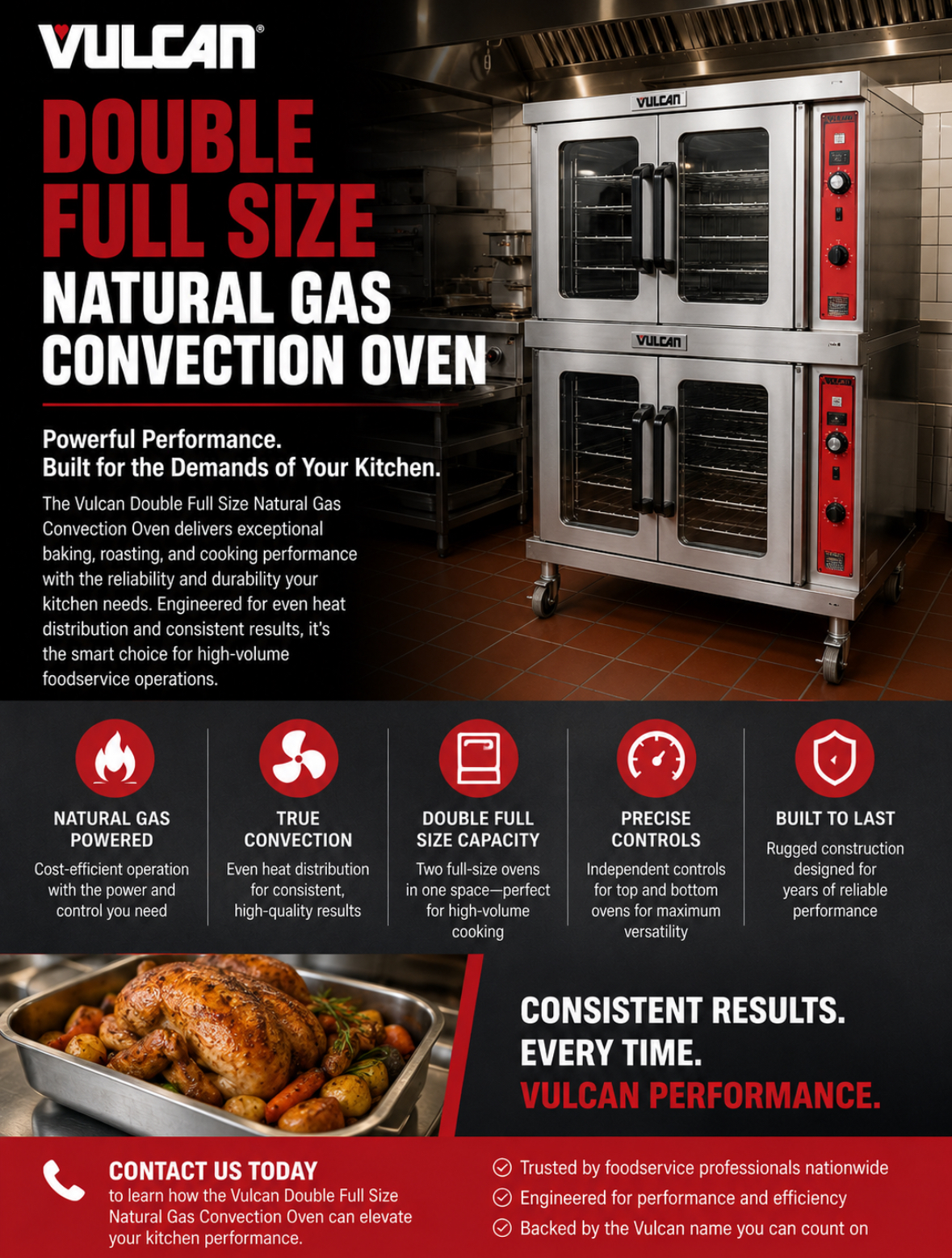 Used Vulcan Double Full Size Natural Gas Convection Oven - 100,000 BTUVulcan Double Full Size Natural Gas Convection Oven - 100,000 BTU