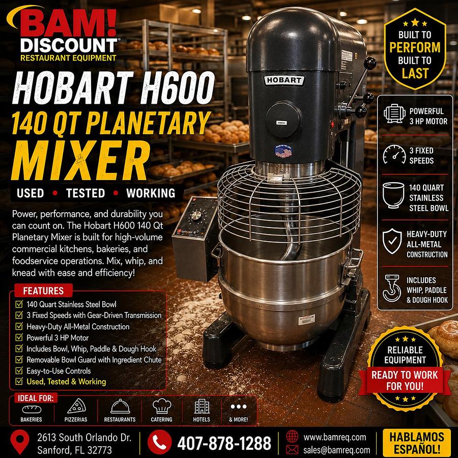 Used Hobart V1401 140 Qt Commercial Planetary Mixer w/ Bowl Guard & Attachments