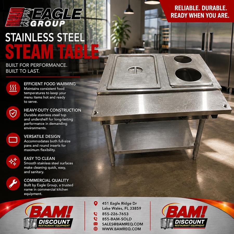 Refurbished Eagle Group Stainless Steel Commercial Steam Table Food Warmer w/ Undershelf