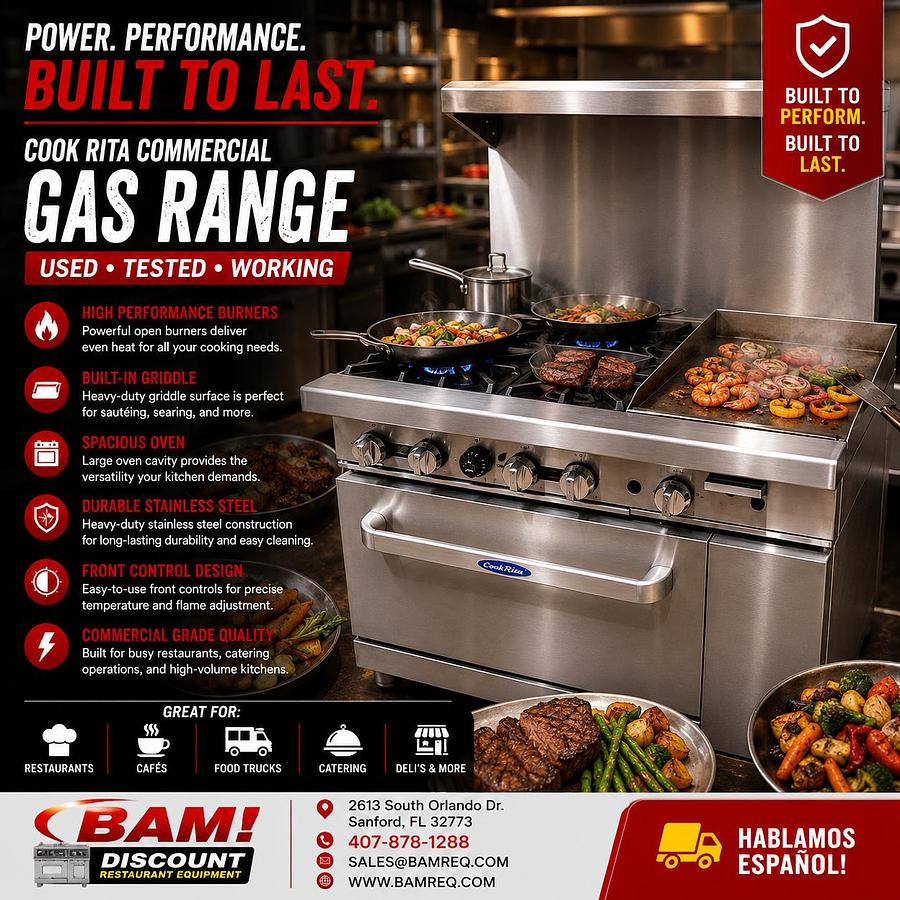 Used CookRite 4 Burner Gas Range w/ Griddle & Standard Oven Commercial Restaurant
