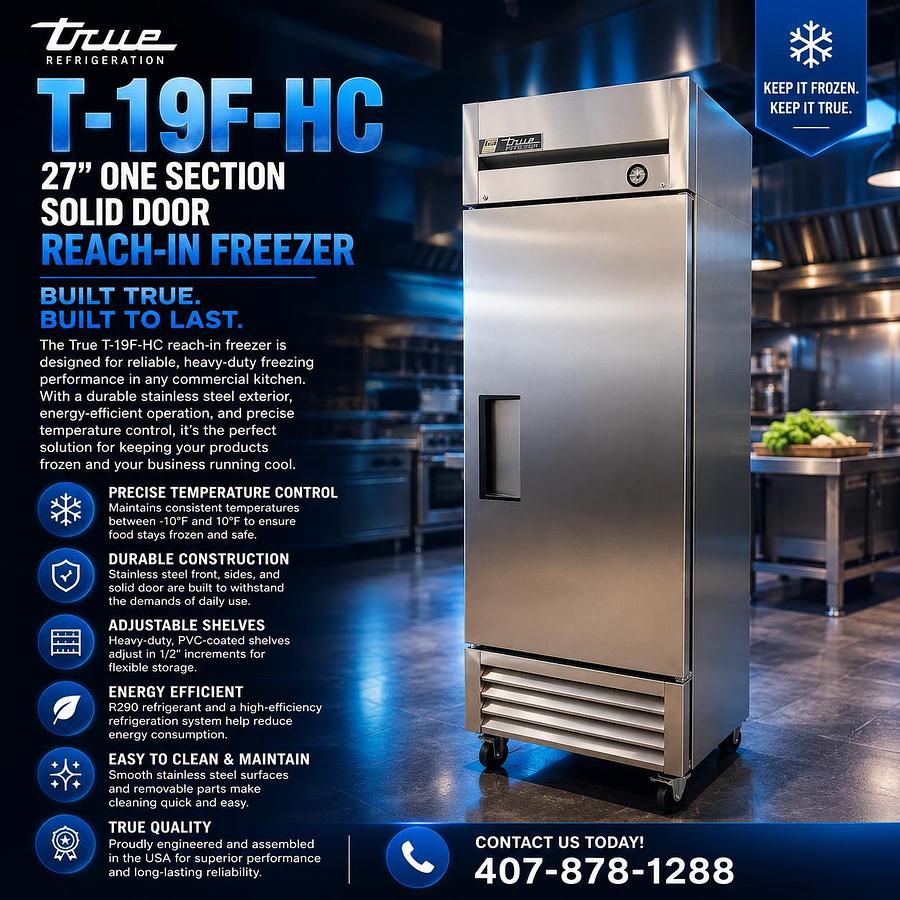 Used True T-19F-HC 27" One Section Solid Door Reach-In FreezerTrue T-19F-HC 27" One Section Solid Door Reach-In Freezer