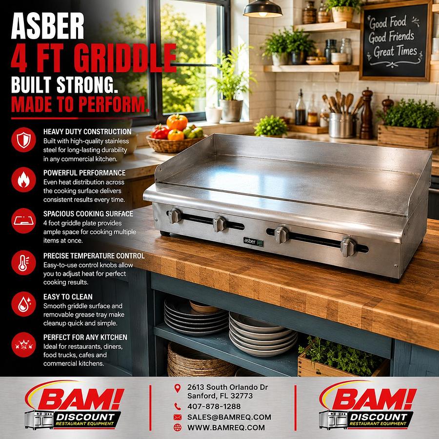 Refurbished Asber 48” 4 Ft Commercial Flat Top Griddle Heavy Duty Restaurant Cooking Equipment