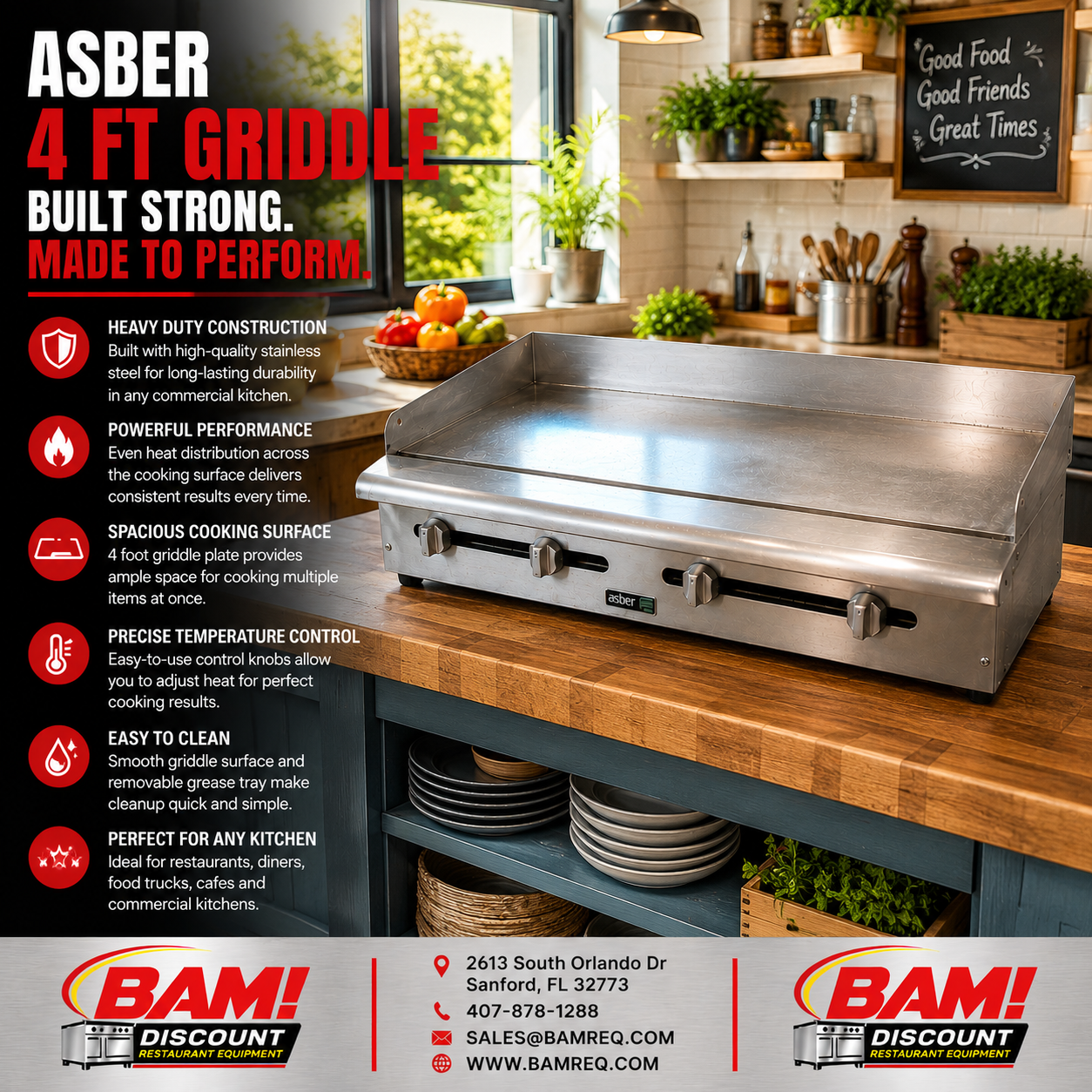 Refurbished Asber 48” 4 Ft Commercial Flat Top Griddle Heavy Duty Restaurant Cooking Equipment