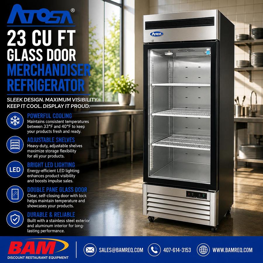 Used Atosa 23 Cu. Ft. Glass Door Merchandiser Refrigerator – Commercial Display Cooler – 115V