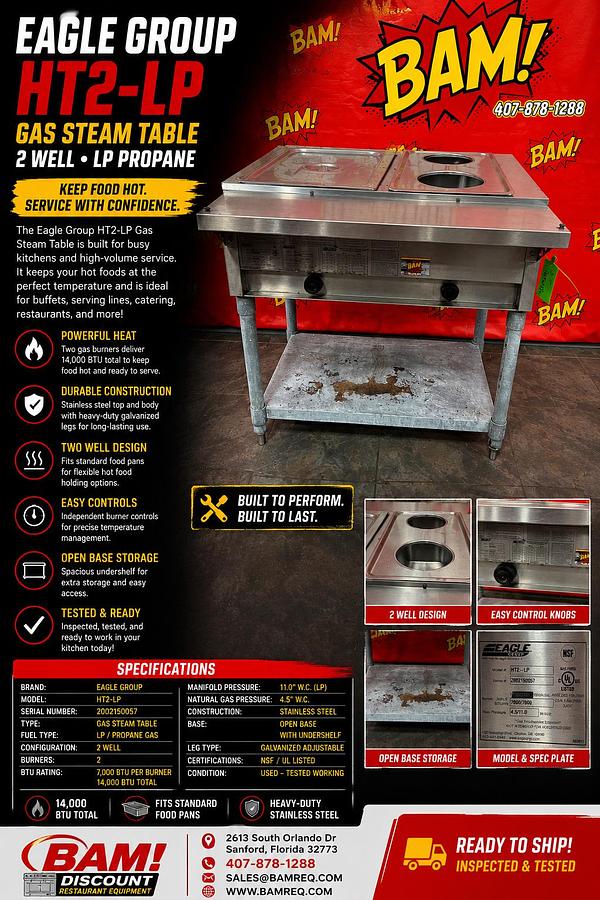 Used Eagle Group HT2-LP Gas Steam Table / Hot Food Table