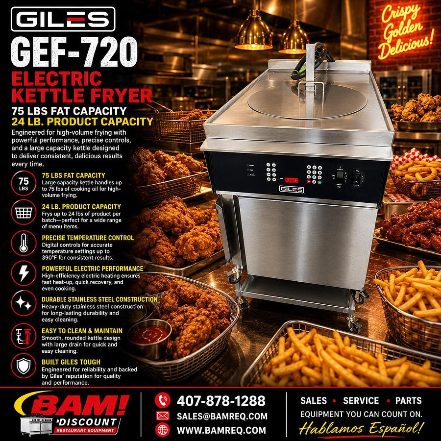Used Giles GEF-720 Electric Kettle Fryer, 75 lbs Fat / 24 lb. Product Capacity, NICEGiles GEF-720 Electric Kettle Fryer, 75 lbs Fat / 24 lb. Product Capacity, NICE